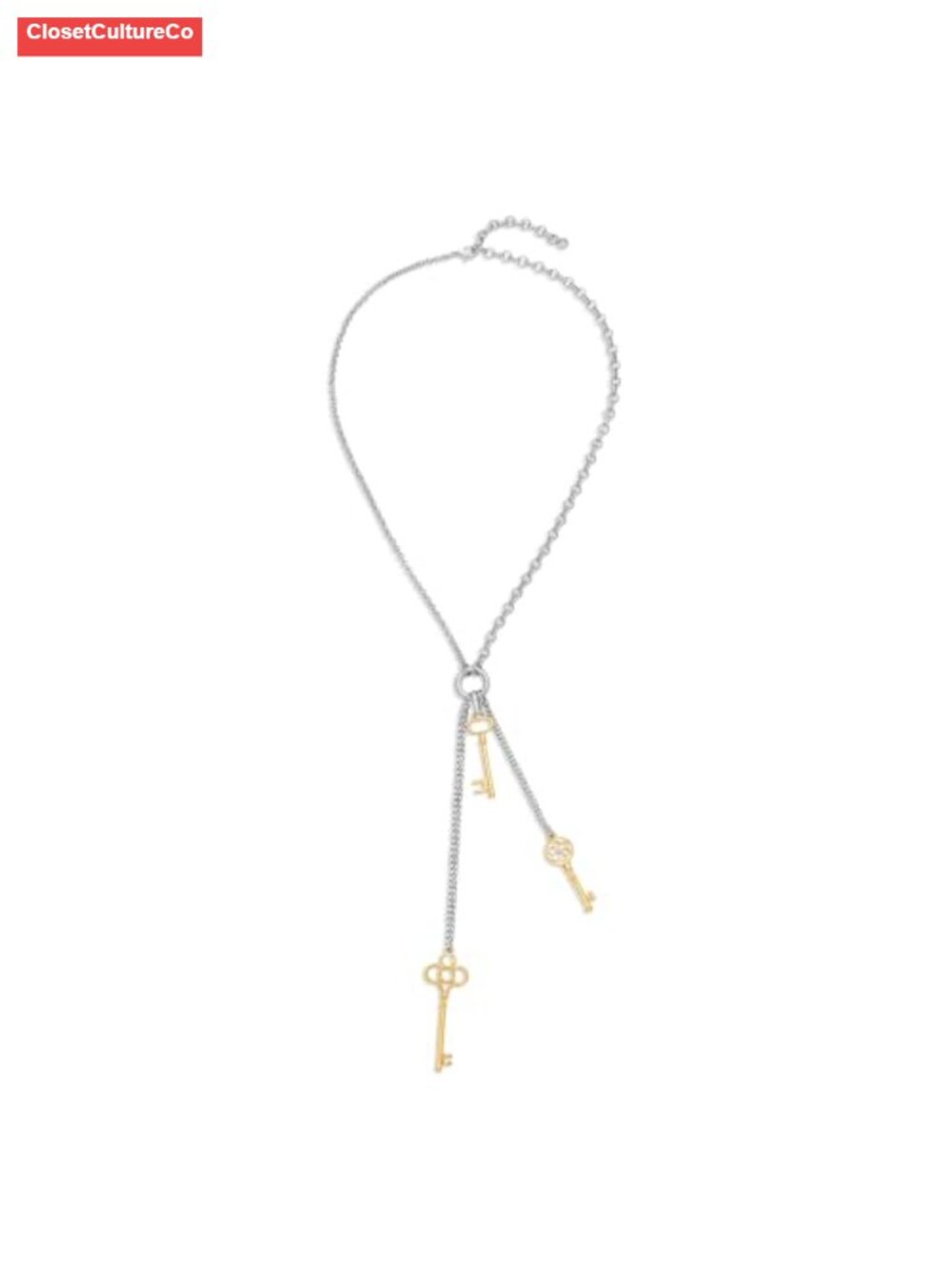 Mixed Metal Key Pendant Y-Necklace Layered Statement Necklace